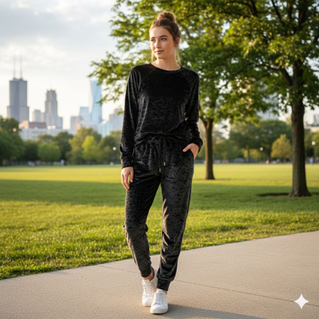 Lululemon Black Crush Velvet Jogger Suit Set Athleisure Size 10